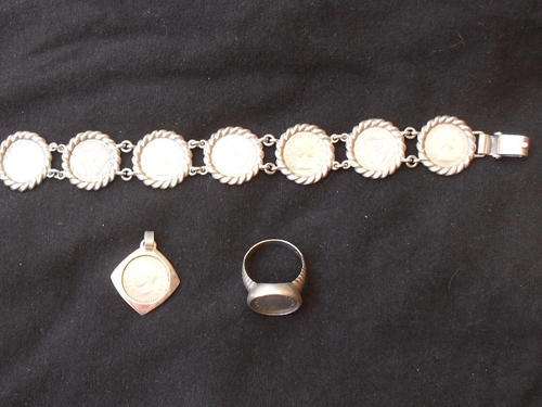 18.5cm STERLING SILVER BRACELET , RING AND PENDANT 50% UNION TICKEYS. BID FOR THE SET