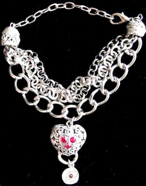 Chunky Chains and Charm Silvertone Bracelet