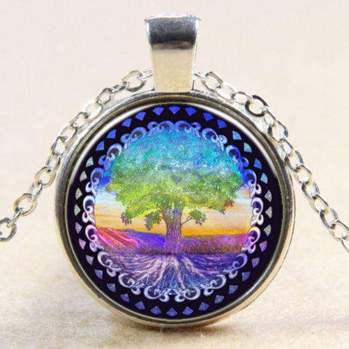 TREE OF LIFE - Glass Cabochon Necklace - 50cm+-