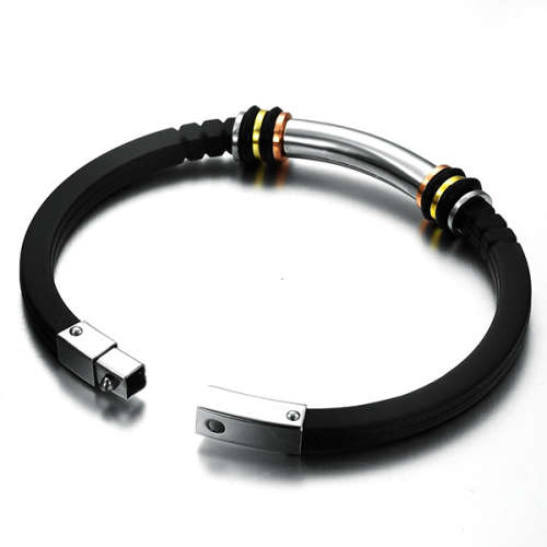 *** IN STOCK *** - Size MEDIUM - 18cm 316L Stainless Steel and Silicone Bracelet