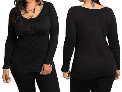 PLUS Size 16/40 - Sexy Longsleeve Ladies Black Top, Rouched Bust Design
