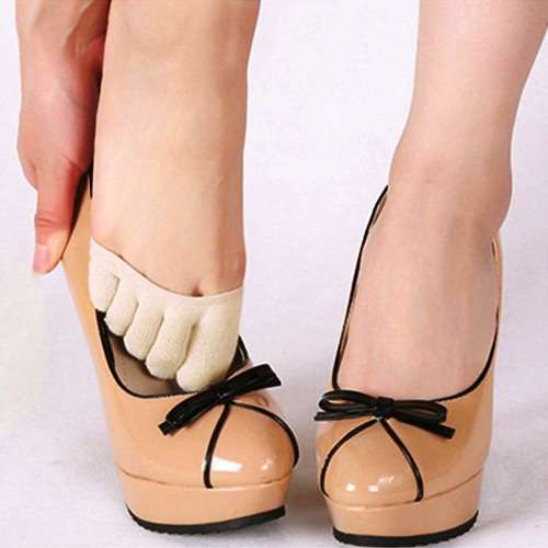 1 Pair Toe Socks with Soft Foot Pad for Comfort and Relief - Beige. Size 4-7 adult