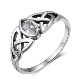Celtic Triquetra White CZ Solid 925 Sterling Silver Ring- Size 6/M/16.3mm