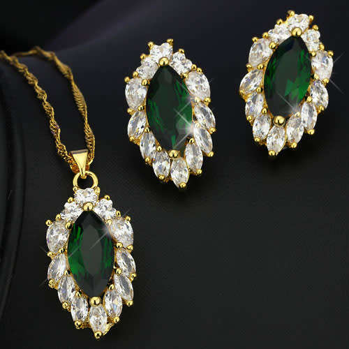 Dark Green Shining Gold Plated Lady Jewelry Set