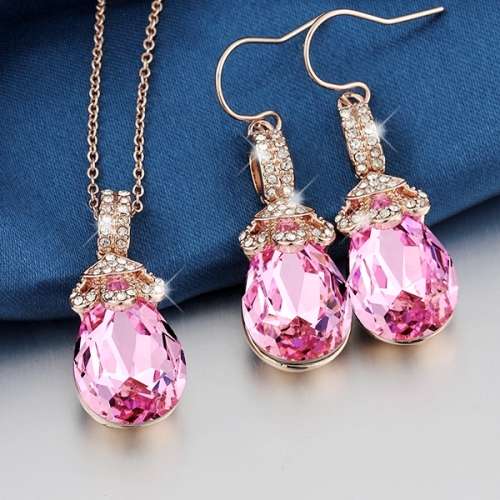 Exquisite Pink Rose Gold Plated Lady Jewelry Set