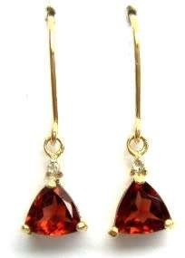 9CT YELLOW GOLD TRILLION NATURAL 0.80ct GARNET & DIAMOND EARRINGS - CERTIFIED