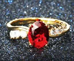 Red Cubic Zirconia Luxurious Gold Plated Ring. Size 8/P+/18.0mm