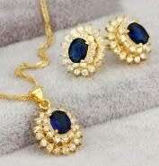 Blue & White Cubic Zirconia Goldtone Necklace & Earrings Jewelry Set
