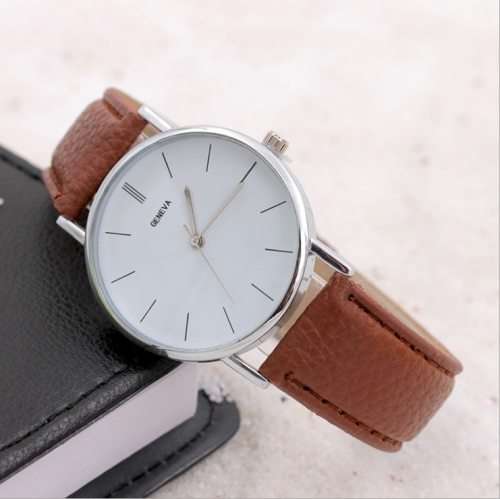 GENEVA Analog Quartz Watch Faux Leather - Brown & White