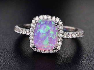 Sparkling Engagement Ring Simulated Fire Opal Pink. Size 5-11 available.