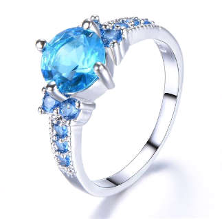 COURIER DELIVERY. Stunning Sky Blue CZ Brilliant Round Cut Ring. Size 6-10 available.