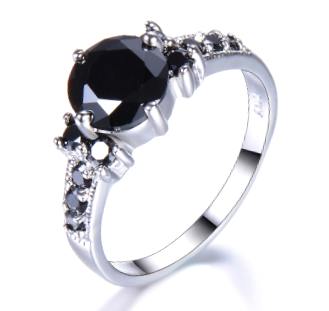 COURIER DELIVERY. Stunning Jet Black CZ Brilliant Round Cut Ring. Size 6-10 available.