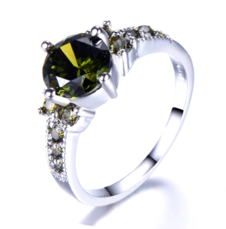COURIER DELIVERY. Stunning Olive Green CZ Brilliant Round Cut Ring. Size 6-10 available.