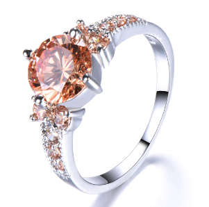 COURIER DELIVERY. Stunning Champagne CZ Brilliant Round Cut Ring. Size 6-10 available.