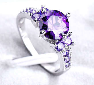 COURIER DELIVERY. Stunning Purple CZ Brilliant Round Cut Ring. Size 6-10 available.