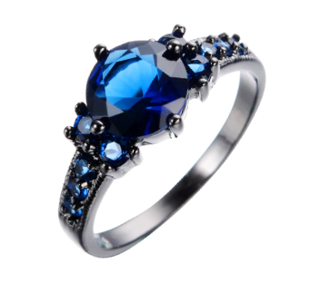 COURIER DELIVERY. Black Gold Finish Blue CZ Brilliant Round Cut Ring. Size 6-10 available.