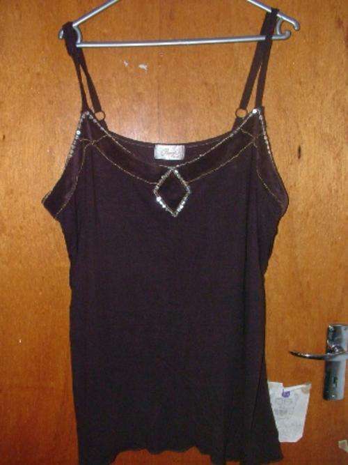 Size XXL (42) - Penny C Brown Ladies Top with Velvet detail