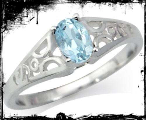 Natural Blue Topaz 925 Sterling Silver Solitaire Ring, Size 7 O