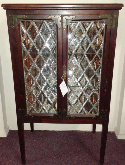 Teak, Bevelled Glass, Lead Light ,Drinks Cabinet C1910.