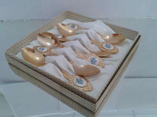 Set of 6 Old English Shabby Rose 24 carat Gold Plated Eetrite Teaspoons (Possibly made to match Roya