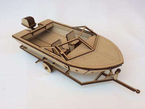 Wooden Model Speed Boat and Trailer