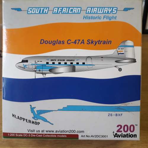 SOUTH AFRICAN AIRWAYS, DAKOTA ZS-BXF "KLAPPERKOP" 1948 , 1/200, DIE-CAST