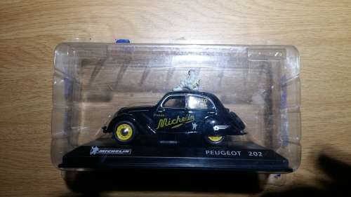 XO DIECAST MODEL *** MICHELIN - PEUGEOT 202 CAR - BLACK *** PLASTIC STYLE BOX, BOX WORN