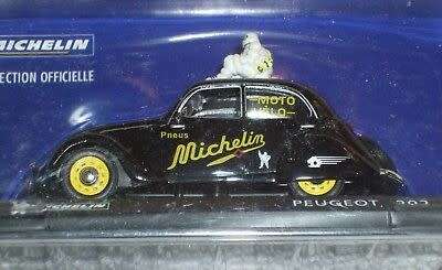XO DIECAST MODEL *** MICHELIN - PEUGEOT 202 CAR - BLACK *** PLASTIC STYLE BOX, BOX WORN