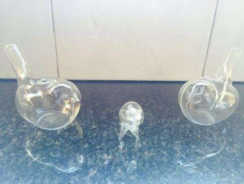 Two Glass Bird Bud Vases & One Glass Piggy
