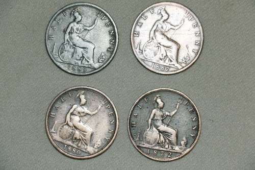 1800's Half Penny Coins x 4