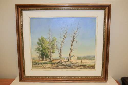 Paul Lavender Framed Oil on Canvas - Highgate Ostrich Farm c.1973