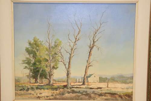 Paul Lavender Framed Oil on Canvas - Highgate Ostrich Farm c.1973