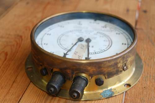 Vintage Brass Locomotive Pressure Gauge - Train Pipe Vacuum Chamber