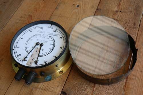 Vintage Brass Locomotive Pressure Gauge - Train Pipe Vacuum Chamber