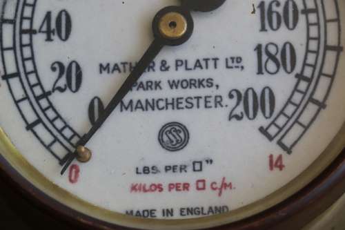 Vintage Brass Locomotive Pressure Gauge - Mather & Platt Ltd Park Works Manchester