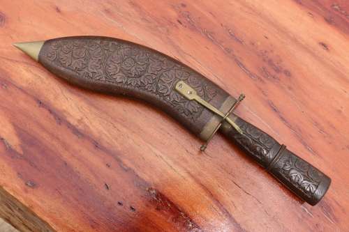 Kukri in Ornate Wooden and Brass Sheath