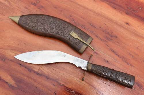 Kukri in Ornate Wooden and Brass Sheath