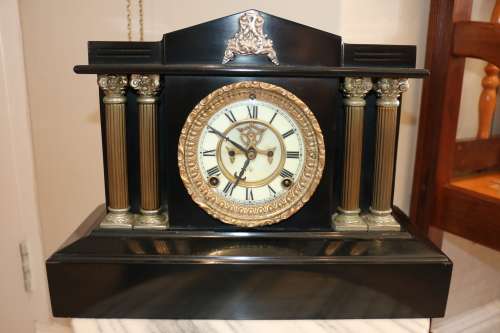 Beautiful Antique "Ansonia" Mantel Clock with Metal Casing