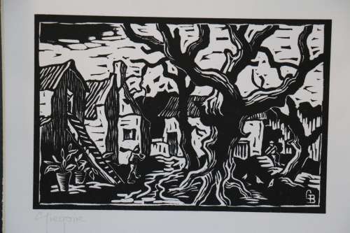 Beautiful Original Gregoire Boonzaier - Framed Linocut - 41 x 35 cm Frame Size