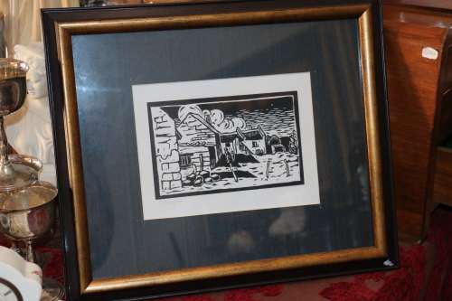 Beautiful Fisherman Village Original Gregoire Boonzaier - Framed Linocut - 41 x 35 cm Frame Size