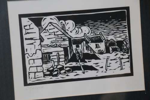 Beautiful Fisherman Village Original Gregoire Boonzaier - Framed Linocut - 41 x 35 cm Frame Size