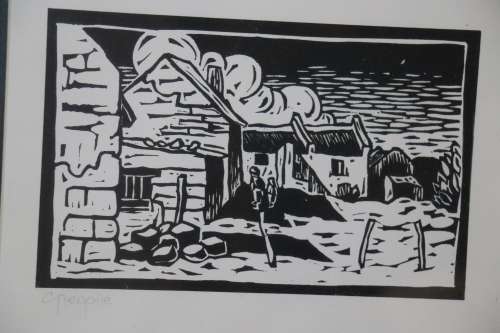 Beautiful Fisherman Village Original Gregoire Boonzaier - Framed Linocut - 41 x 35 cm Frame Size