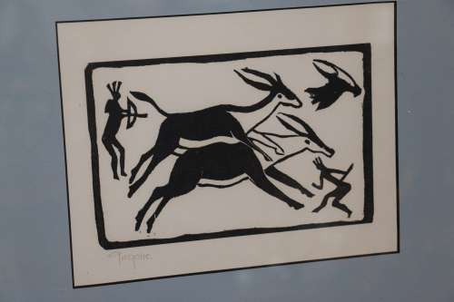 Beautiful Original Gregoire Boonzaier - Framed Linocut - 30 x 25 cm Frame Size