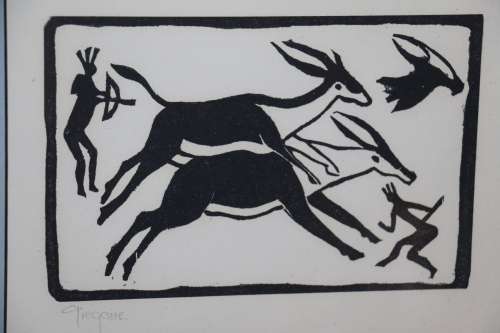 Beautiful Original Gregoire Boonzaier - Framed Linocut - 30 x 25 cm Frame Size