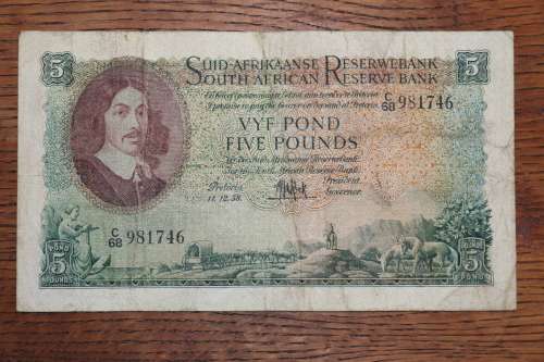 Beautiful MH de Kock South African Bank Note - Vyf / Five Pounds