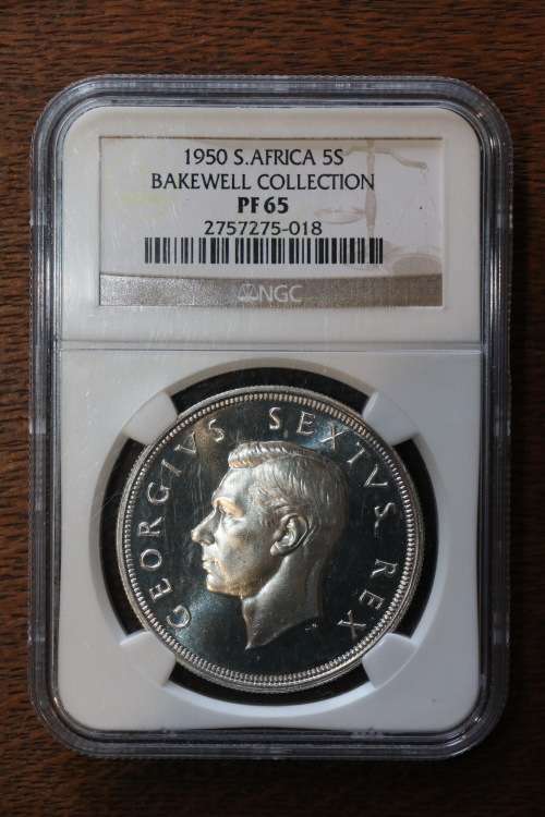 Beautiful 1950 Silver South Africa 5 Shillings / Crown - NGC PF65