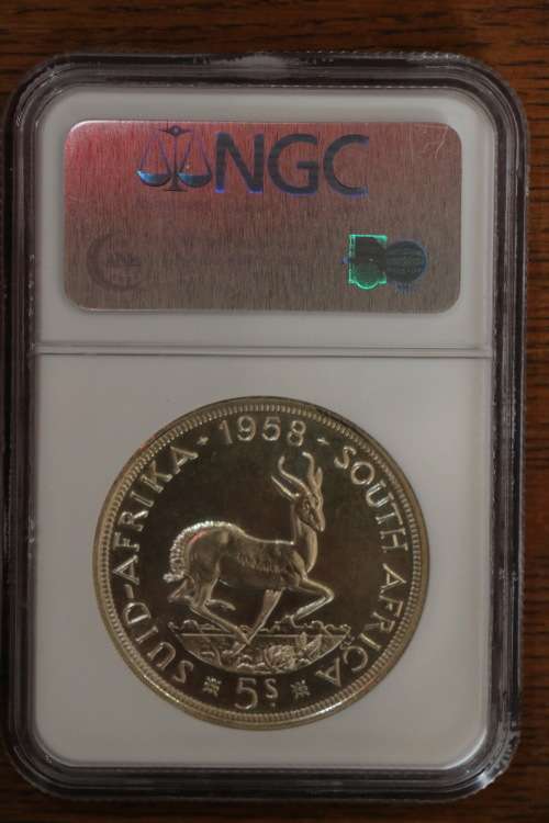 Beautiful 1958 Silver South Africa 5 Shillings / Crown - NGC PF66 (Very Rare)