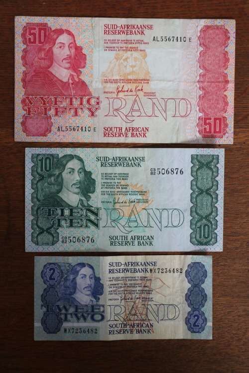 South Africa GPC de Kock Notes, R2 Twee / Two Rand, R10 Tien / Ten Rand, R50 Vyftig / Fifty Rand