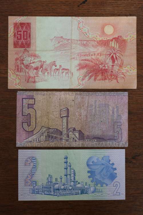 South Africa GPC de Kock Notes, R2 Twee / Two Rand, R5 Five / Fyf Rand, R50 Vyftig / Fifty Rand