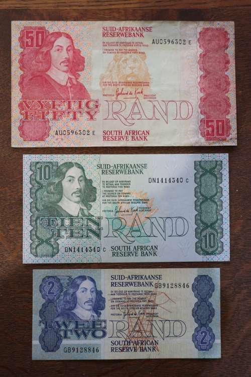 Beautiful South Africa Gerhard de Kock Set, R50 Fyftig Rand, R10 Tien Rand, R2 Twee Rand